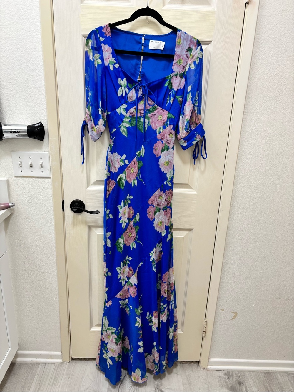 ASOS Blue Floral Tie-Front Maxi Dress - Picture 1 of 3